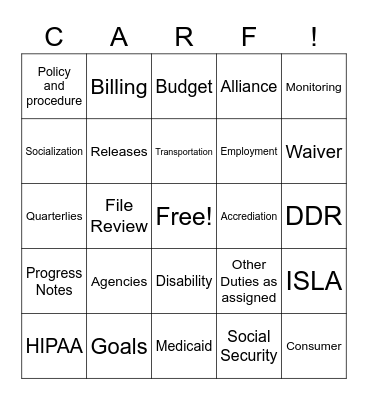 CARF! Bingo Card