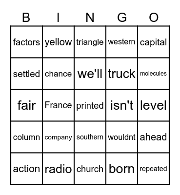 Untitled Bingo Card