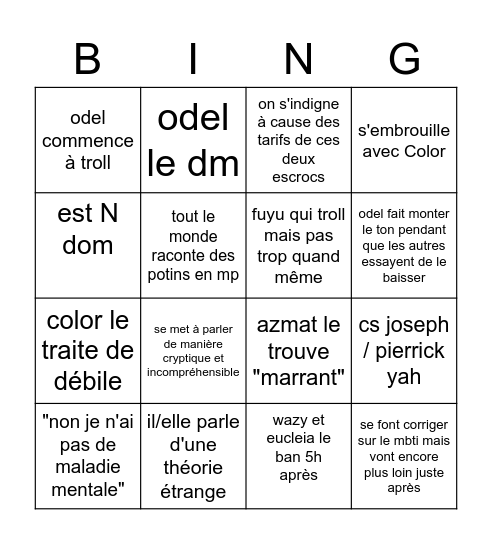 Une personne un peu étrange rentre dans le serveur Bingo Card