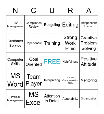 Research Admin Skills Bingo Card