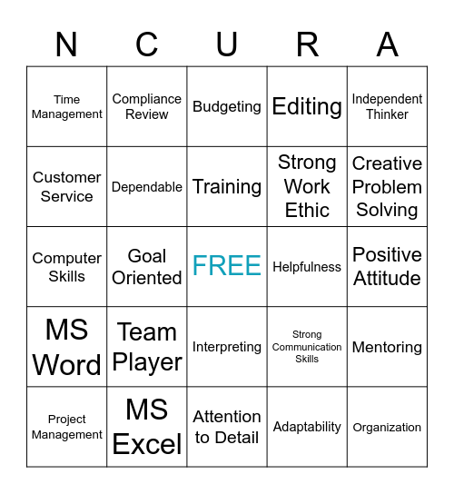 Research Admin Skills Bingo Card