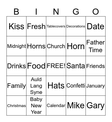 New Year"s Bingo Card