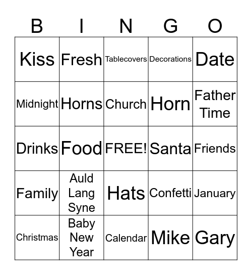 New Year"s Bingo Card