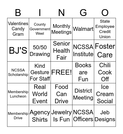 NCSSA Bingo Card