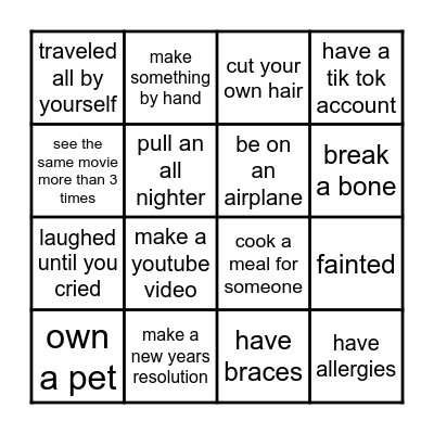 Learn about your classmates! Bingo Card