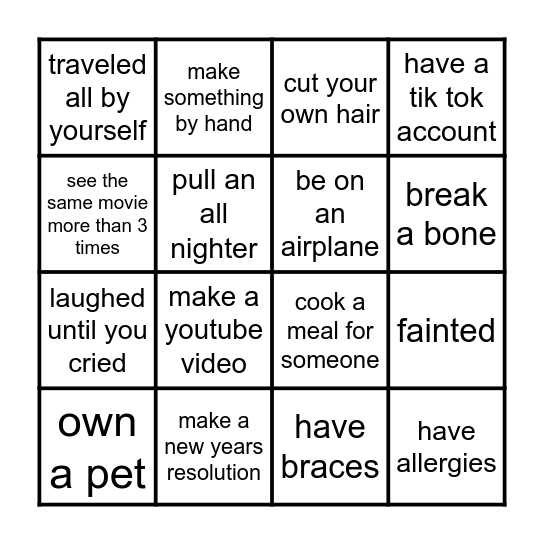 Learn about your classmates! Bingo Card