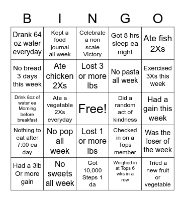 TOPS #1 Bingo Card