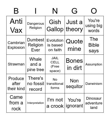 Kent Hovind Bingo Card