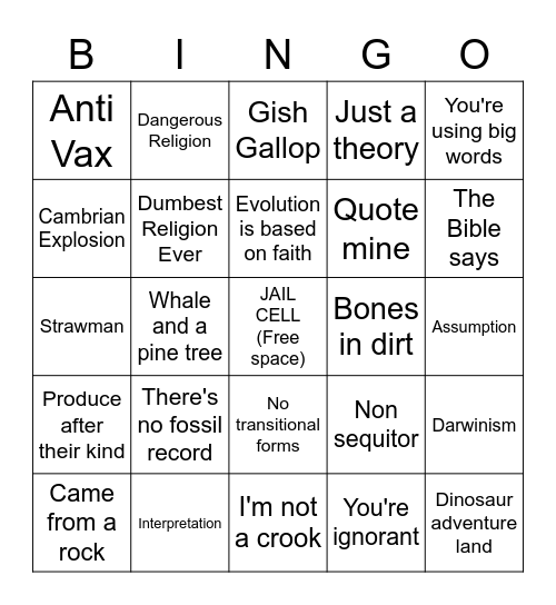 Kent Hovind Bingo Card