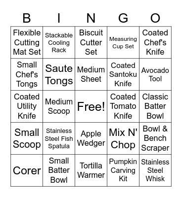 $25 & Under Pampered Chef Must-Haves Bingo Card