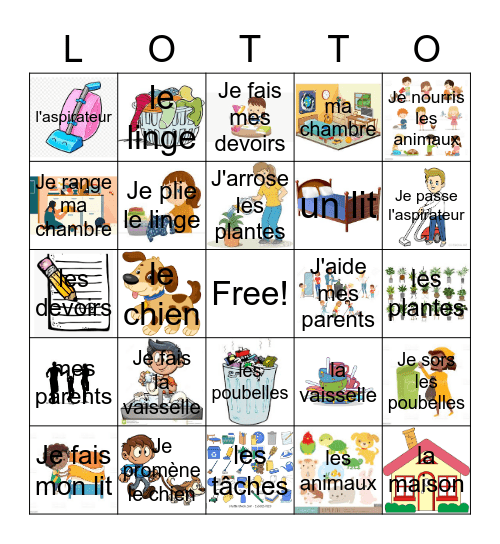 Les tâches ménagères Bingo Card