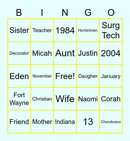 Theresa Bingo! Bingo Card