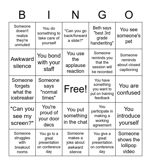 RA Training Bingo Card