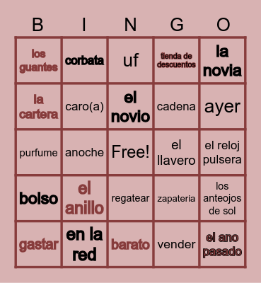 7b vocab Bingo Card