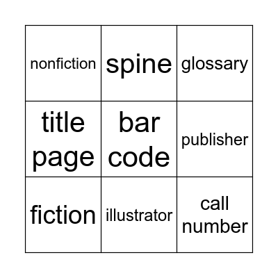 Parts of a Book Bingo Card