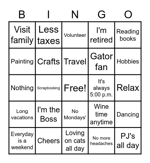 Retirement Bingo Card