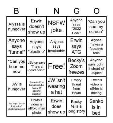 AM Bingo Card