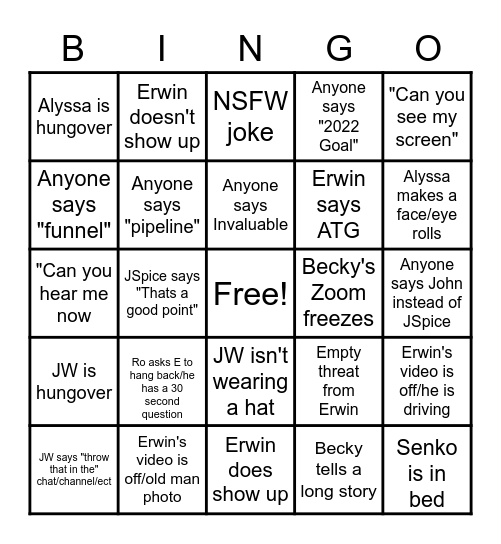 AM Bingo Card