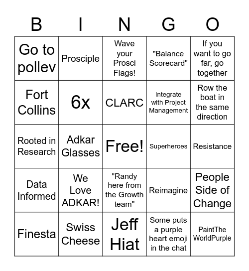 Prosci All Hands Bingo Card