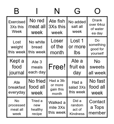 TOPS #2 Bingo Card