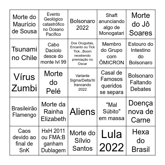 Bingo da Desgraça 2022 Bingo Card