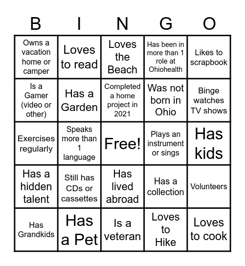 Learning Section Connection BINGO Card