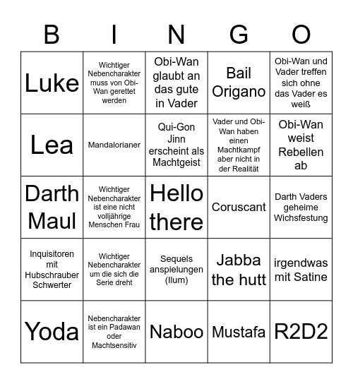 Obi-Wan Serie Bingo Card