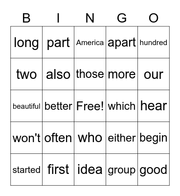 2nd Grade HFW Block 3 Bingo Card