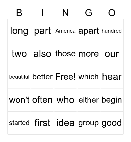 2nd Grade HFW Block 3 Bingo Card