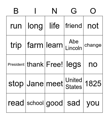 G3 U3 W2 Jane's Discovery Bingo Card