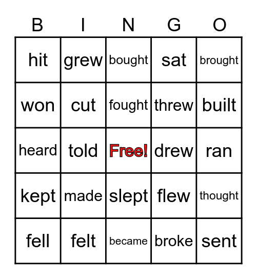 IRREGULAR PAST VERBS Bingo Card