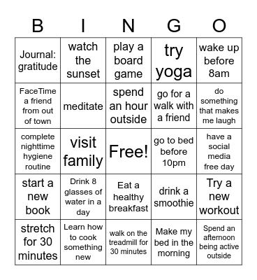 Resilience Challenge Bingo Card