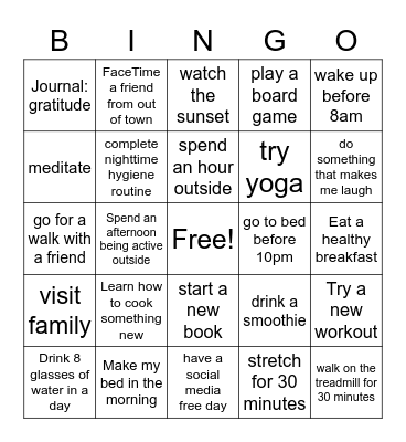 Resilience Challenge Bingo Card