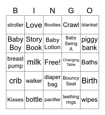 Kiyanna & Sheuntae Baby Shower Bingo Card