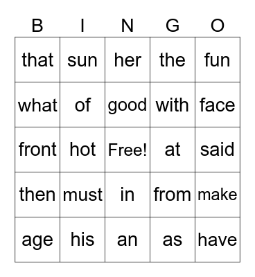 High-Frequency Words (Unit 1) Bingo Card