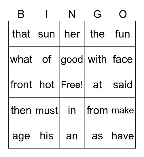 High-Frequency Words (Unit 1) Bingo Card