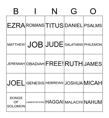 BOOKS OF THE BIBLE BINGO Card