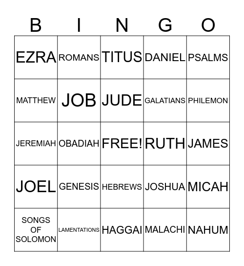 BOOKS OF THE BIBLE BINGO Card