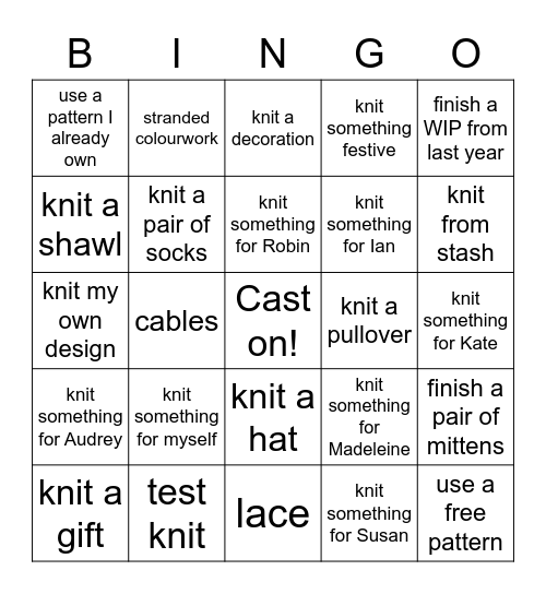 Knitting Bingo Card