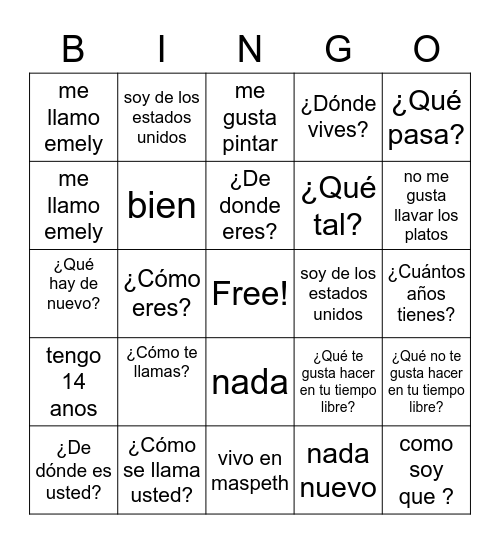 Untitled Bingo Card
