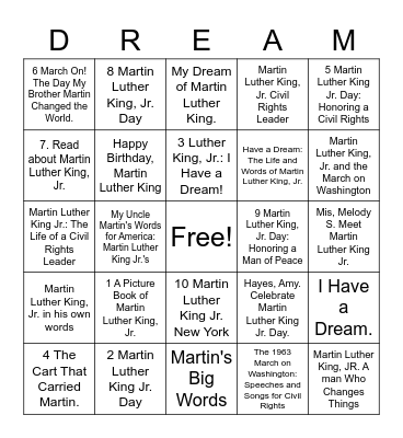 MLK BOOK BINGO Card
