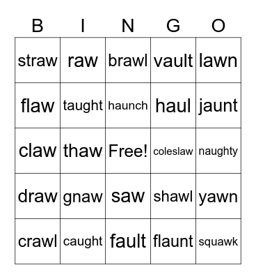 aw au augh  Bingo Game Bingo Card