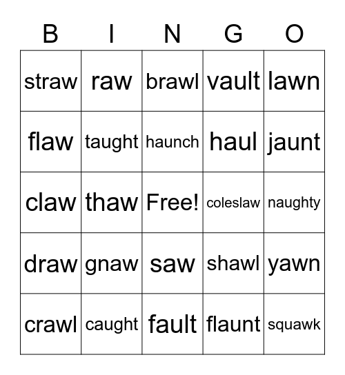 aw au augh  Bingo Game Bingo Card