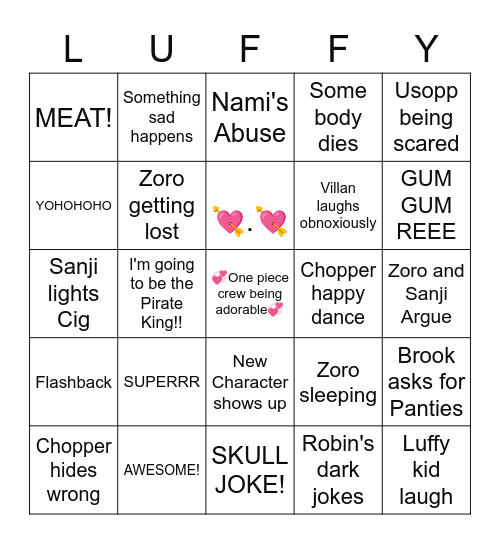 One piece Bingo Card