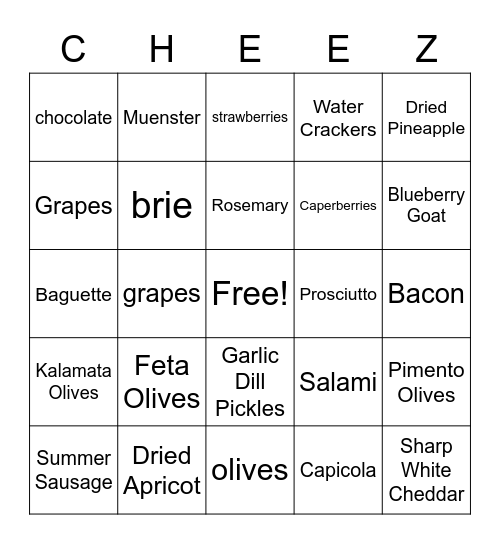 Charcuterie Bingo Card