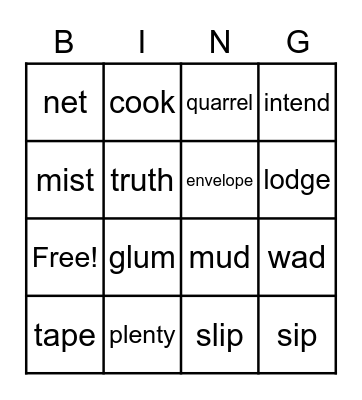 Vocabulary Unit 3 Bingo Card