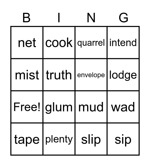 Vocabulary Unit 3 Bingo Card