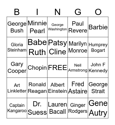 Famous People Bingo Card