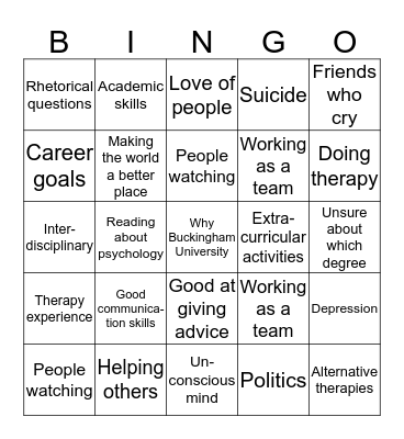 Personal Statement Bingo! Bingo Card