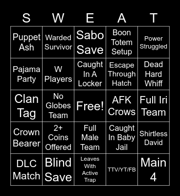 DBD Survivor Bingo Card